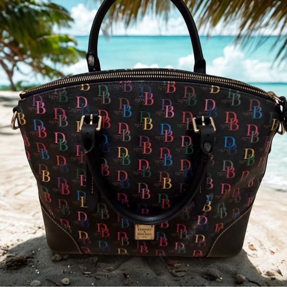 Dooney & Bourke Handbags - Dooney & Bourke Multicolor Monogram Tote Bag Large Shoulder Purse Black Canvas